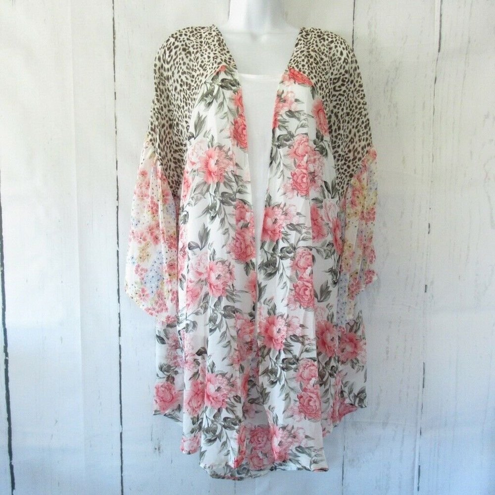 Umgee Kimono Floral Animal Print Boho Peasant Plus - Picture 2 of 8